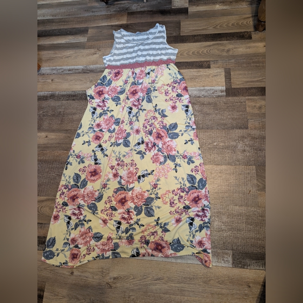 Floral Yellow and Pink Maxi Dress